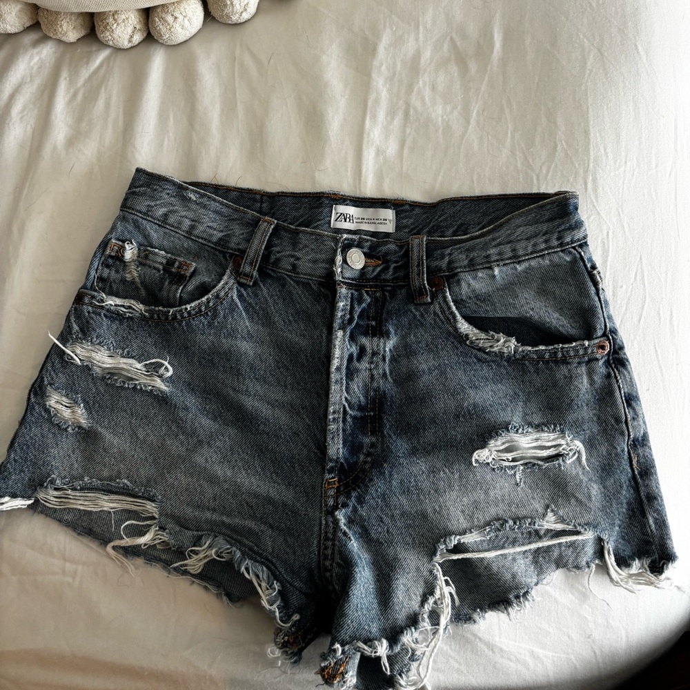 Zara Ripped Blue Denim Shorts